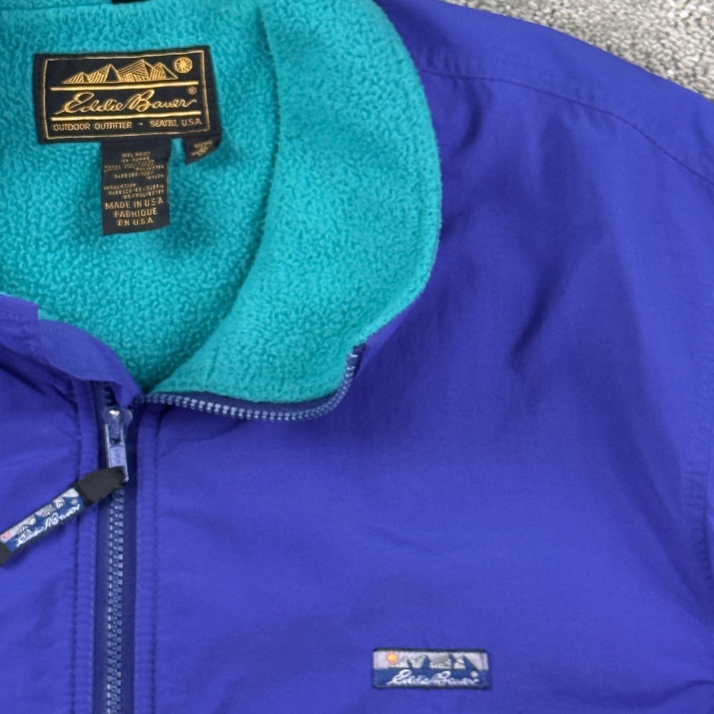 Vintage 90s Eddie Bauer Mens XL Purple Nylon Fleece Lined Jacket USA Made